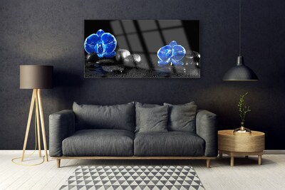 Acrylic Print Flower stones floral blue black