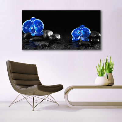 Acrylic Print Flower stones floral blue black