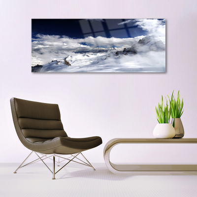 Acrylic Print Mountain clouds landscape grey white purple