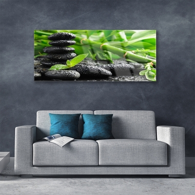 Acrylic Print Bamboo stones floral green black