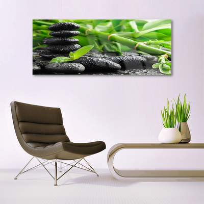 Acrylic Print Bamboo stones floral green black