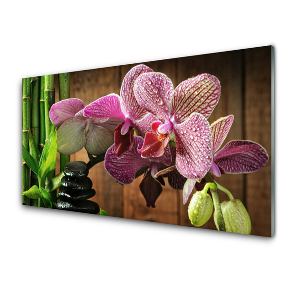 Acrylic Print Flowers bamboo stones floral green black pink