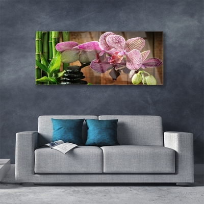 Acrylic Print Flowers bamboo stones floral green black pink