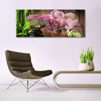 Acrylic Print Flowers bamboo stones floral green black pink