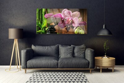 Acrylic Print Flowers bamboo stones floral green black pink