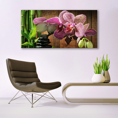 Acrylic Print Flowers bamboo stones floral green black pink