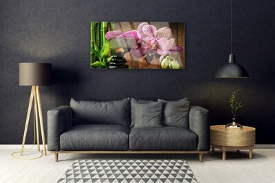 Acrylic Print Flowers bamboo stones floral green black pink