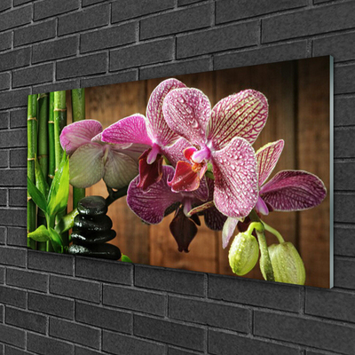 Acrylic Print Flowers bamboo stones floral green black pink