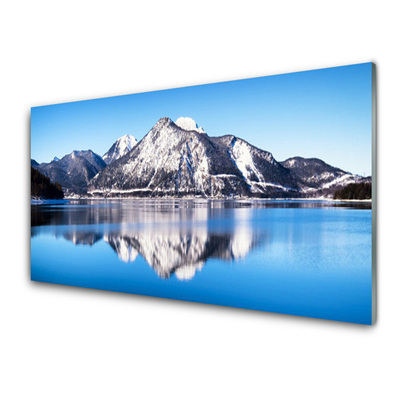 Acrylic Print Lake mountains landscape blue grey white