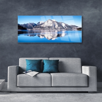 Acrylic Print Lake mountains landscape blue grey white