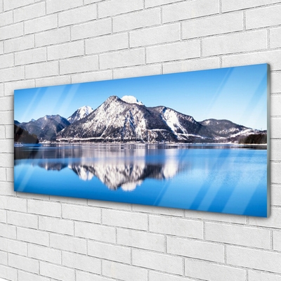 Acrylic Print Lake mountains landscape blue grey white