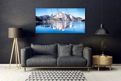 Acrylic Print Lake mountains landscape blue grey white