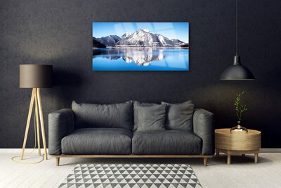 Acrylic Print Lake mountains landscape blue grey white