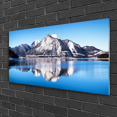 Acrylic Print Lake mountains landscape blue grey white