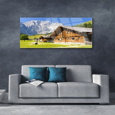 Acrylic Print House mountain landscape brown white grey green