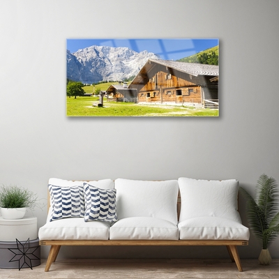 Acrylic Print House mountain landscape brown white grey green