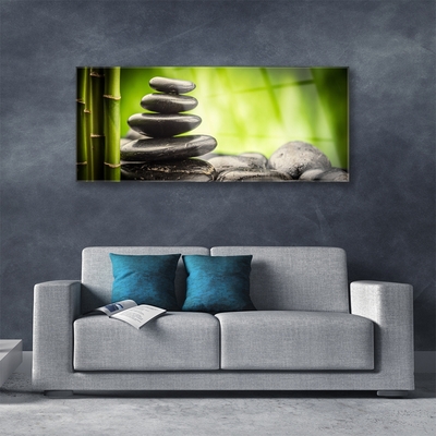 Acrylic Print Bamboo stones art green grey