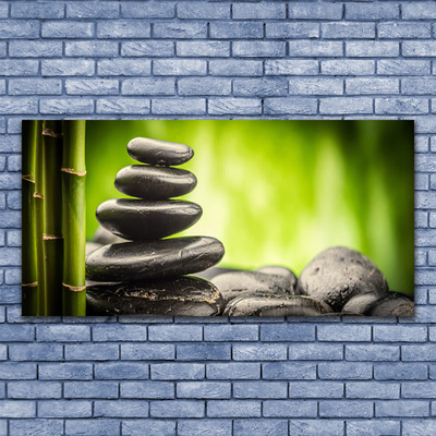 Acrylic Print Bamboo stones art green grey