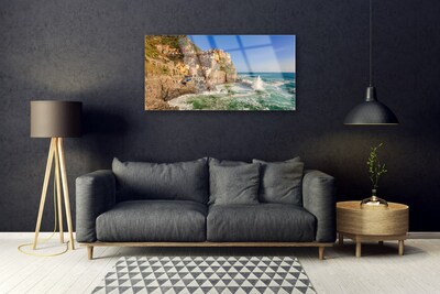 Acrylic Print Sea mountains landscape brown blue