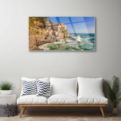 Acrylic Print Sea mountains landscape brown blue