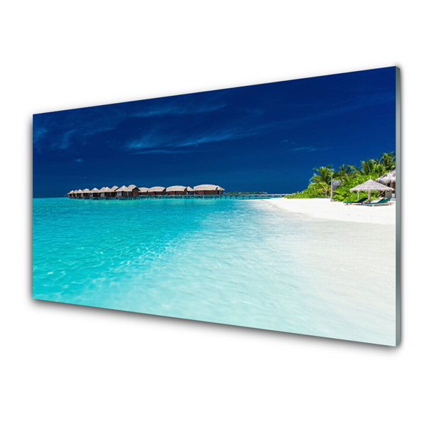 Acrylic Print Sea beach landscape blue white