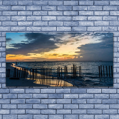 Acrylic Print Sea beach landscape blue brown