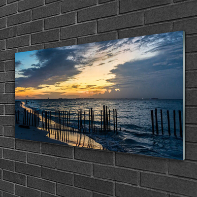 Acrylic Print Sea beach landscape blue brown