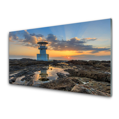 Acrylic Print Lighthouse landscape white grey