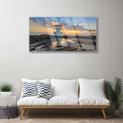 Acrylic Print Lighthouse landscape white grey