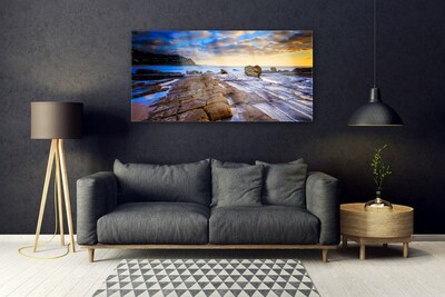 Acrylic Print Beach landscape grey brown blue