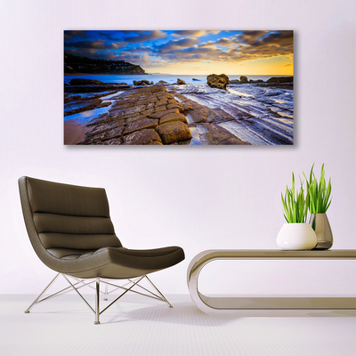 Acrylic Print Beach landscape grey brown blue