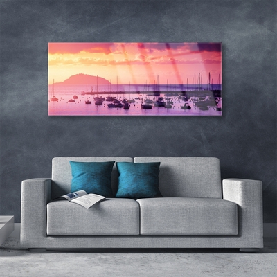 Acrylic Print Sea landscape orange purple