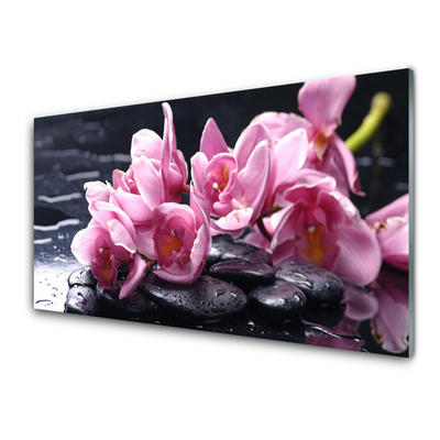 Acrylic Print Flower stones floral pink black