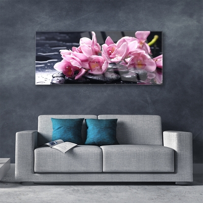 Acrylic Print Flower stones floral pink black