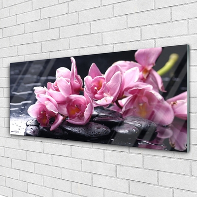 Acrylic Print Flower stones floral pink black