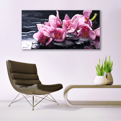 Acrylic Print Flower stones floral pink black