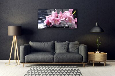 Acrylic Print Flower stones floral pink black