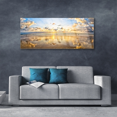 Acrylic Print Sea landscape grey blue white