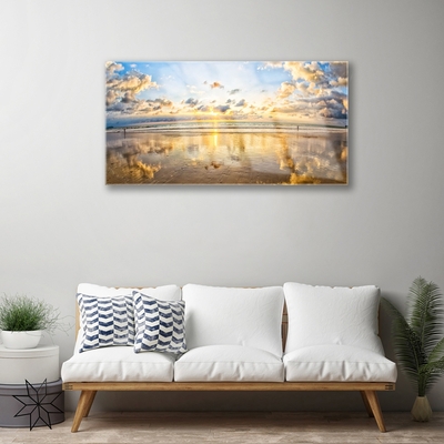 Acrylic Print Sea landscape grey blue white