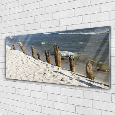 Acrylic Print Beach sea landscape brown blue