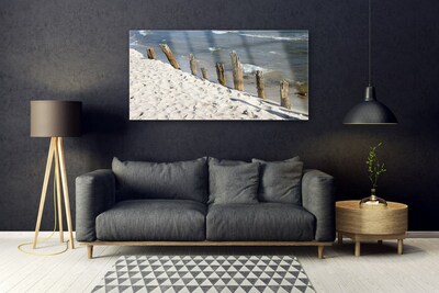 Acrylic Print Beach sea landscape brown blue