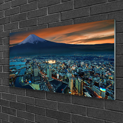 Acrylic Print City mountains houses blue grey yellow