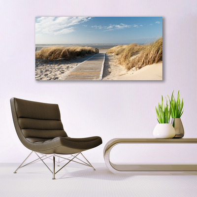 Acrylic Print Beach path landscape grey green blue