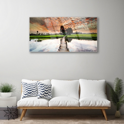 Acrylic Print Bridge lake landscape grey blue white