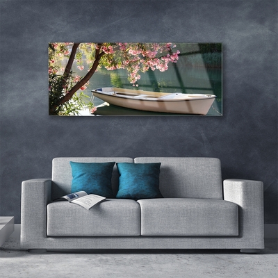 Acrylic Print Boat tree landscape white blue brown green