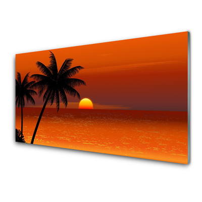 Acrylic Print Palm sea sun landscape yellow black