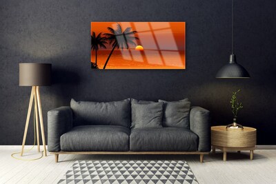 Acrylic Print Palm sea sun landscape yellow black