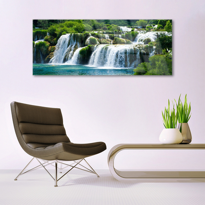 Acrylic Print Waterfall nature blue white