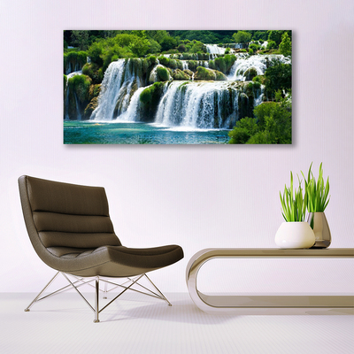 Acrylic Print Waterfall nature blue white