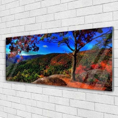 Acrylic Print Mountain forest nature brown orange green